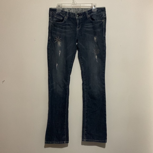 Y2K GUESS Studded Jeans Distressed Straight Leg Iconic 2000s Style Sz 31 - Picture 4 of 10